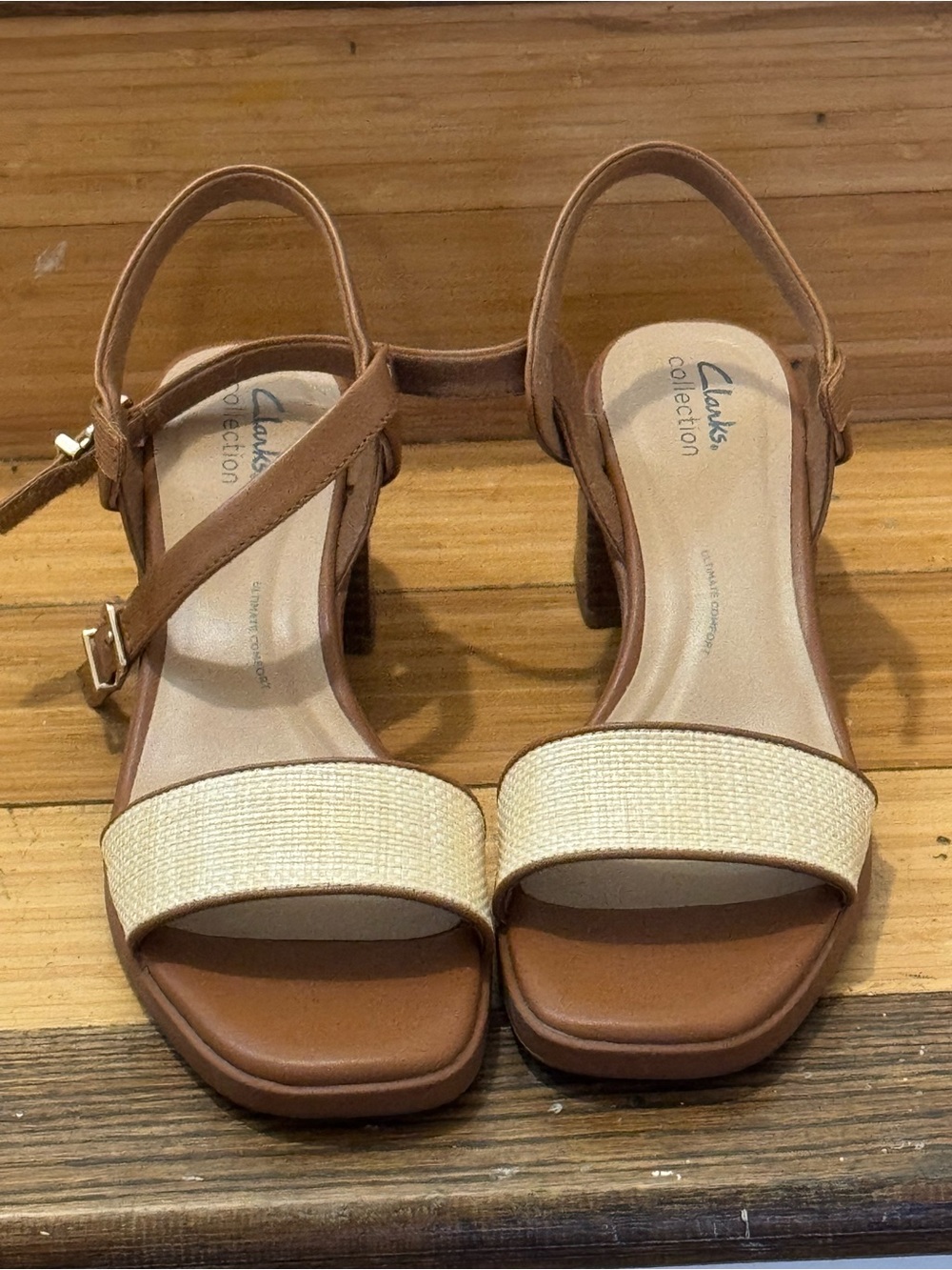 Clarks Tan & Cream Slingback Low Heel Sandals